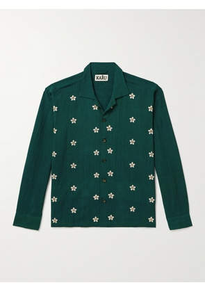 Kartik Research - Camp-Collar Embellished Embroidered Cotton Shirt - Men - Green - S