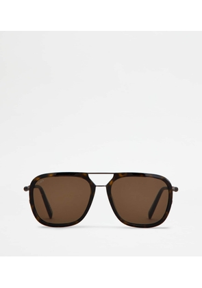 Tod's - Sunglasses with Temples in Leather, BROWN,  - Sunglasses