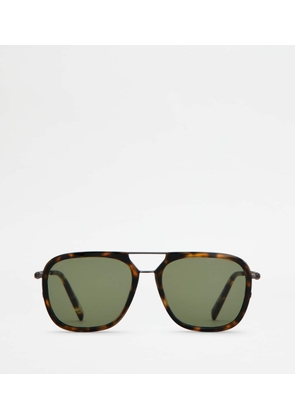 Tod's - Sunglasses with Temples in Leather, BROWN,  - Sunglasses