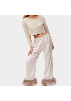 Sleepers Party Pyjamas Feather-Trimmed Satin Lounge Trousers - S