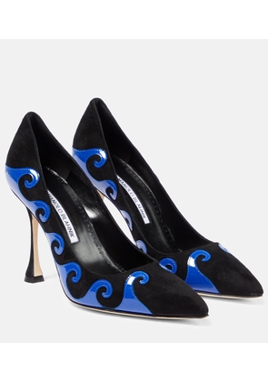 Manolo Blahnik Kasai suede and patent leather pumps