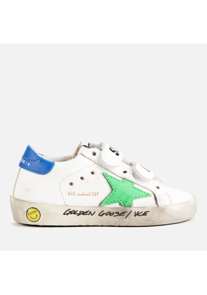 Golden Goose Toddlers' Leather Upper Stripes Star And Heel Signature Foxing Trainers - White/Fluo Green/Blue - UK 9 Toddler