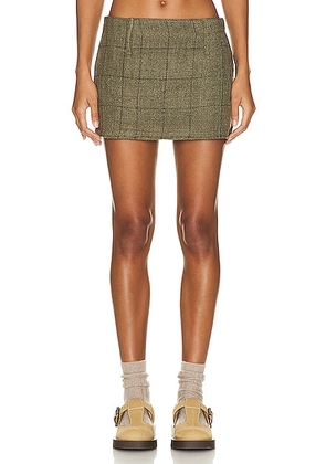 Mimchik Wool Mini Skirt in Olive Check - Olive. Size M (also in ).