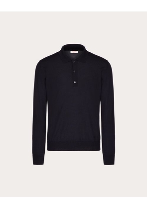 Valentino LONG-SLEEVE CASHMERE AND SILK POLO SHIRT WITH VLOGO SIGNATURE EMBROIDERY Man NAVY L