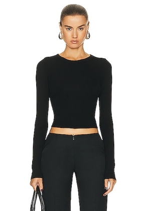 Enza Costa Silk Knit Long Sleeve Tuck Top in Black - Black. Size L (also in M, S, XL, XS).