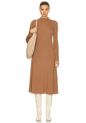 Moncler Long Sleeve Midi Dress in Camel - Tan. Size L (also in M, S, XS).