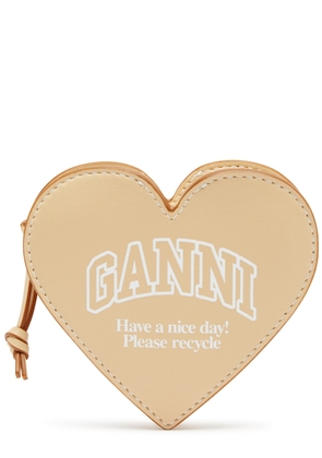 Ganni Heart Logo-print Leather Coin Purse - Cream