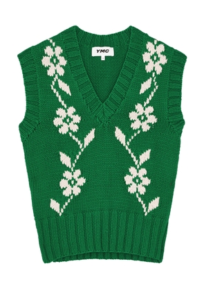 Ymc Heidi Floral-intarsia Cotton Vest - Green - L (UK14 / L)