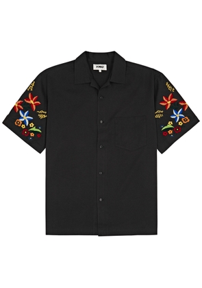 Ymc Idris Floral-embroidered Cotton-blend Shirt - Black - M