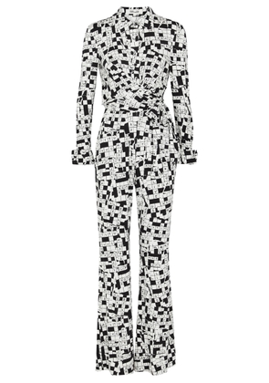 Diane Von Furstenberg Michele Printed Stretch-jersey Jumpsuit - Black And White