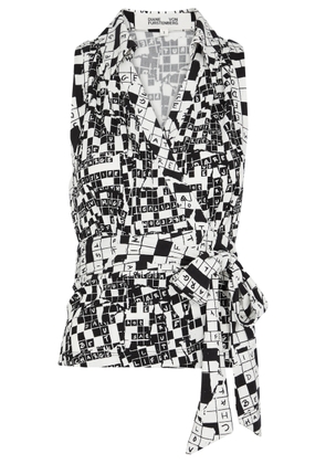 Diane Von Furstenberg Ariane Printed Jersey Wrap top - Black And White - M (UK12 / M)