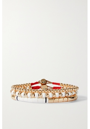 Roxanne Assoulin - Bubbles & Cream Set Of Three Gold-tone, Enamel And Cotton Bracelets - One size