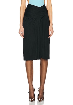 Saint Laurent Jersey Ruched Midi Skirt in Noir - Black. Size 42 (also in 38).
