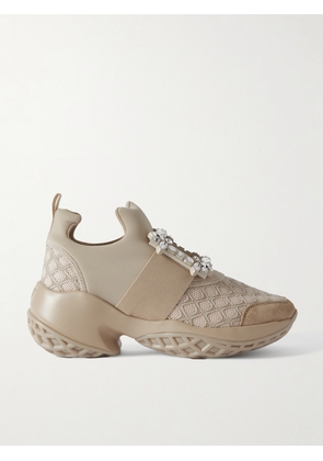 Roger Vivier - Viv Run Crystal-embellished Suede-trimmed Stretch-knit And Mesh Sneakers - Neutrals - IT35,IT35.5,IT36,IT36.5,IT37,IT37.5,IT38,IT38.5,IT39,IT39.5,IT40,IT40.5,IT41,IT41.5