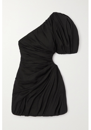 Chloé - One-shoulder Cutout Gathered Ramie Mini Dress - Black - FR34,FR36,FR38,FR40,FR42,FR44,FR46