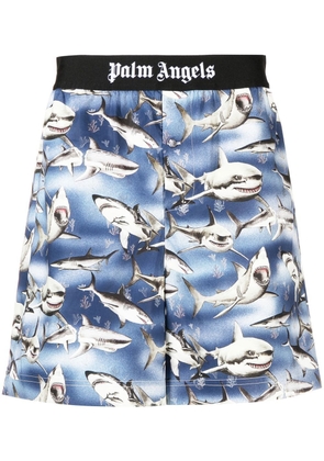 Palm Angels shark-print logo-waist shorts - Blue
