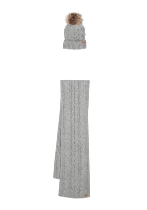 Barbour pompom-detail cable-knit scarf set - Grey