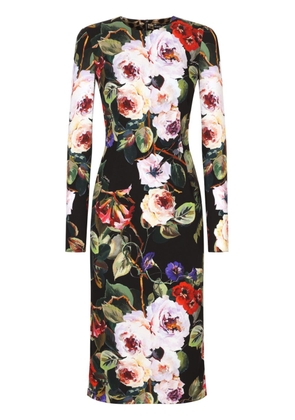 Dolce & Gabbana floral-print long-sleeve midi dress - Black