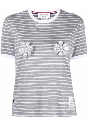 Thom Browne three-dimensional floral-detail striped ringer T-shirt - Grey