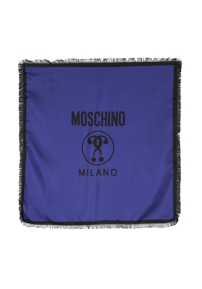 Moschino logo-print fringed silk foulard - Blue