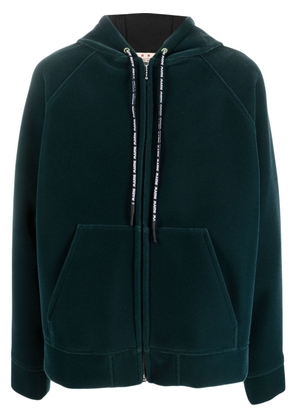 Marni logo-print drawstring zip-up hoodie - Green