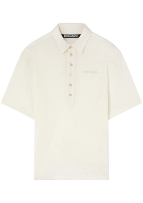 Palm Angels logo-embroidered linen polo shirt - White