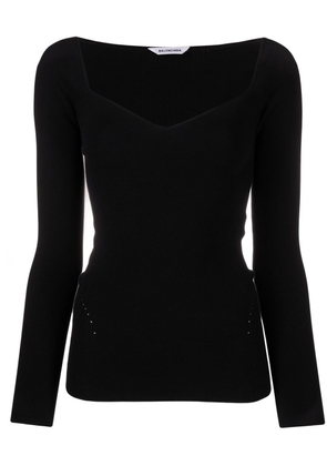 Balenciaga sweetheart-neck ribbed-knit top - Black