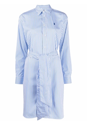 Polo Ralph Lauren embroidered-logo striped shirt dress - Blue