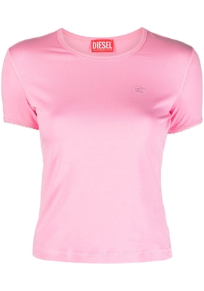 Diesel logo-embroidered scallop-cuff T-shirt - Pink