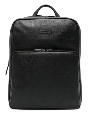 PIQUADRO logo-patch leather backpack - Black