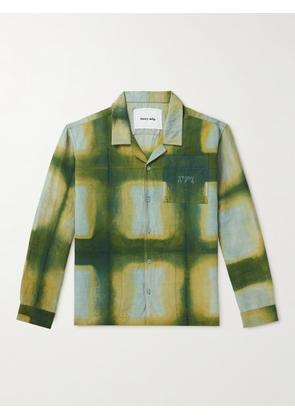 Story Mfg. - Greetings Logo-Embroidered Tie-Dyed Cotton and Linen-Blend Shirt - Men - Green - S