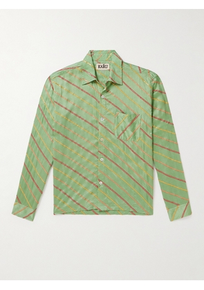 Kartik Research - Sequined Embroidered Striped Silk Shirt - Men - Green - S