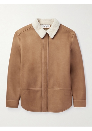 LOEWE - Shearling-Trimmed Leather Shirt Jacket - Men - Brown - IT 46