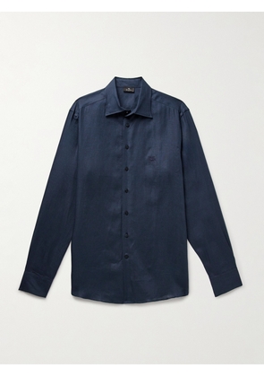 Etro - Slim-Fit Logo-Embroidered Linen Shirt - Men - Blue - EU 38
