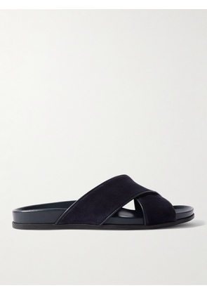Manolo Blahnik - Chiltern Leather-Trimmed Suede Sandals - Men - Blue - UK 7