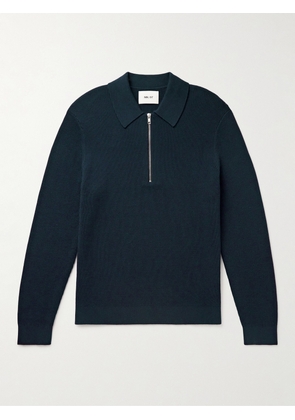 NN07 - Hansie 6600 Slim-Fit Ribbed Organic Cotton Half-Zip Sweater - Men - Blue - S