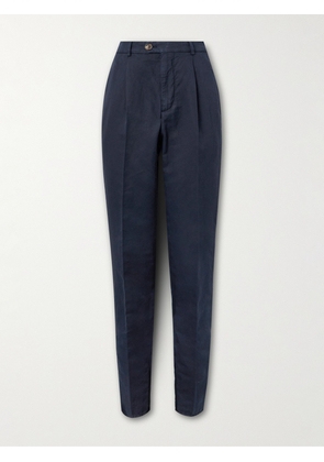 Brunello Cucinelli - Straight-Leg Pleated Linen and Cotton-Blend Trousers - Men - Blue - IT 44