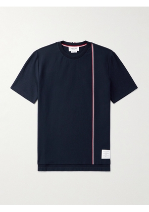 Thom Browne - Logo-Appliquéd Striped Cotton-Jersey T-Shirt - Men - Blue - 0