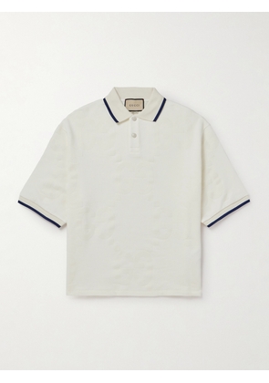 Gucci - Logo-Flocked Cotton-Jersey Polo Shirt - Men - Neutrals - S