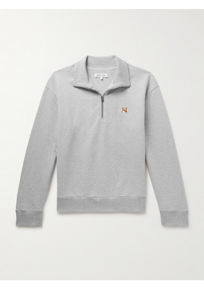 Maison Kitsuné - Logo-Appliquéd Cotton-Jersey Half-Zip Sweatshirt - Men - Gray - XS