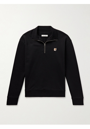 Maison Kitsuné - Logo-Appliquéd Cotton-Jersey Half-Zip Sweatshirt - Men - Black - XS