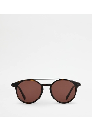 Tod's - Pantos Sunglasses with Temples in Leather, BROWN,  - Sunglasses