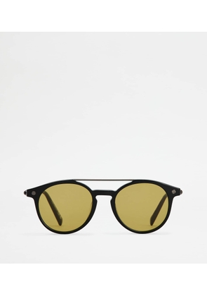 Tod's - Pantos Sunglasses with Temples in Leather, BLACK,  - Sunglasses