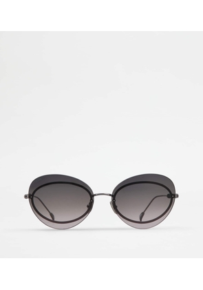 Tod's - Teardrop Sunglasses with Temples in Leather, GREY,  - Sunglasses