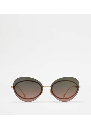 Tod's - Teardrop Sunglasses with Temples in Leather, GOLD,  - Sunglasses