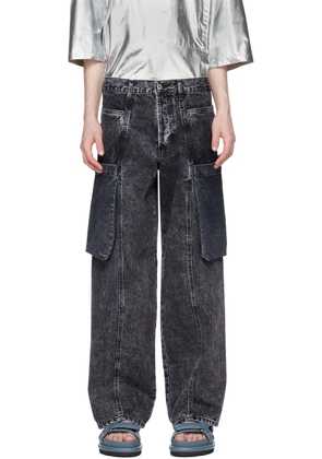 T/SEHNE Black Fold-Up-Pocket Jeans