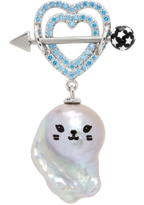 JIWINAIA Silver & Blue Kitten Baroque Pearl Single Earring