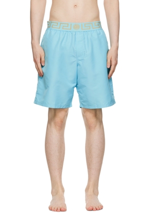 Versace Underwear Blue Greca Border Swim Shorts