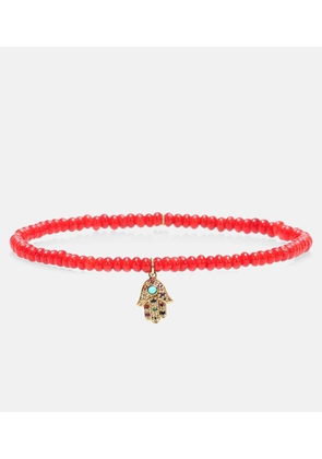 Sydney Evan Baby Hamsa Rainbow bamboo coral and 14kt gold beaded bracelet with sapphires