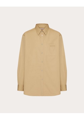 Valentino LONG SLEEVE COTTON SHIRT WITH EMBROIDERY Man BEIGE 40
